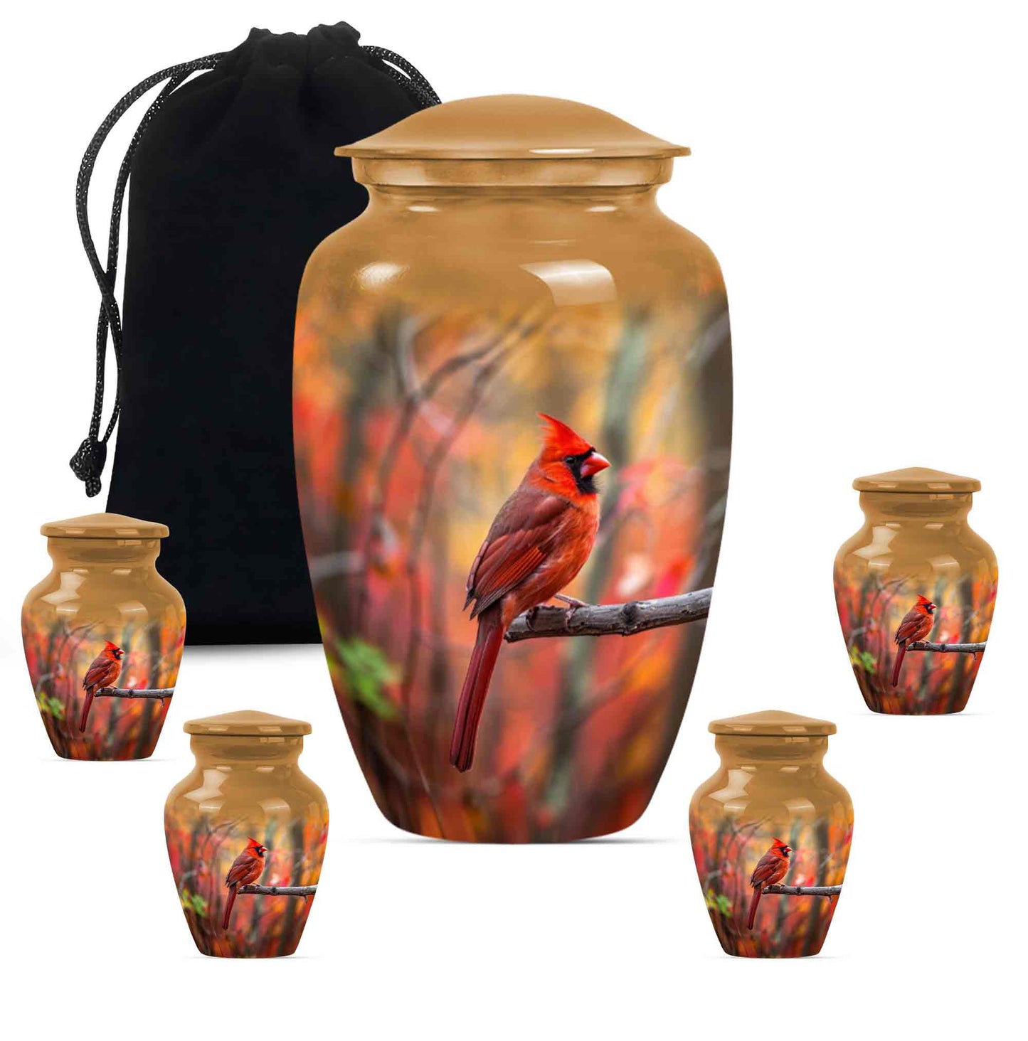 Cardinal Theme Large Urn With 4 Keepsake Urn