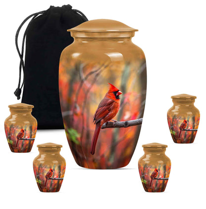 Cardinal Theme Large Urn With 4 Keepsake Urn