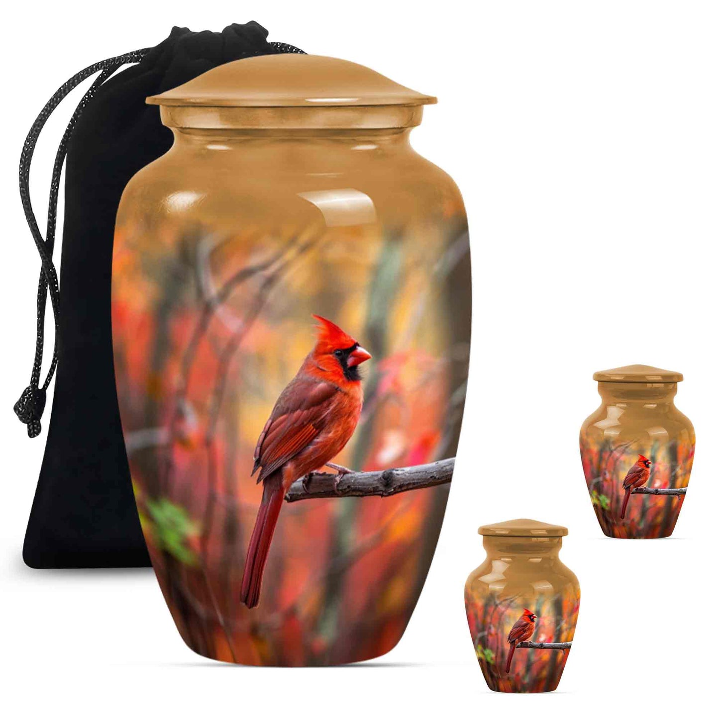 Cardinal Theme Large Urn With 2 Keepsake Urn