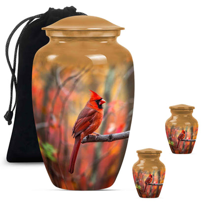 Cardinal Theme Large Urn With 2 Keepsake Urn
