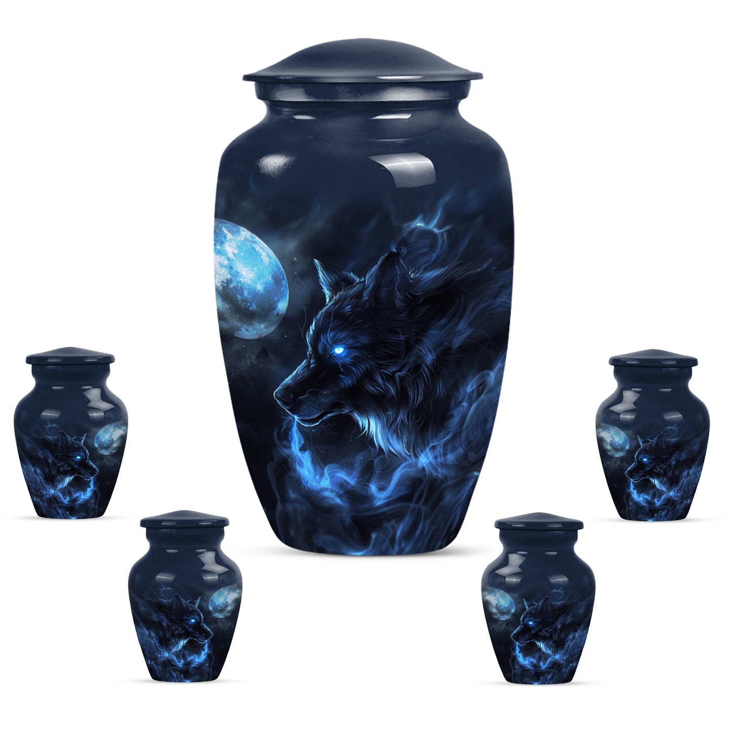 Wolf Theme Large Urn With 4 Keepsake Urn