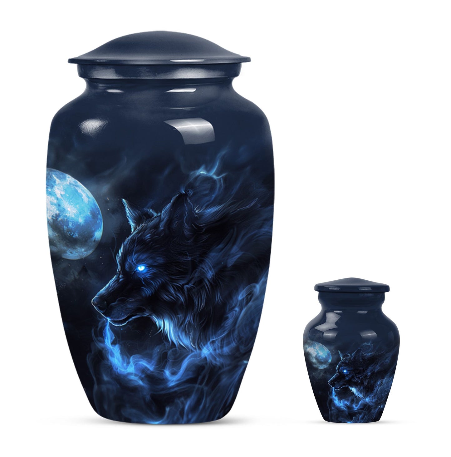 Wolf Theme Large Urn With 1 Keepsake Urn