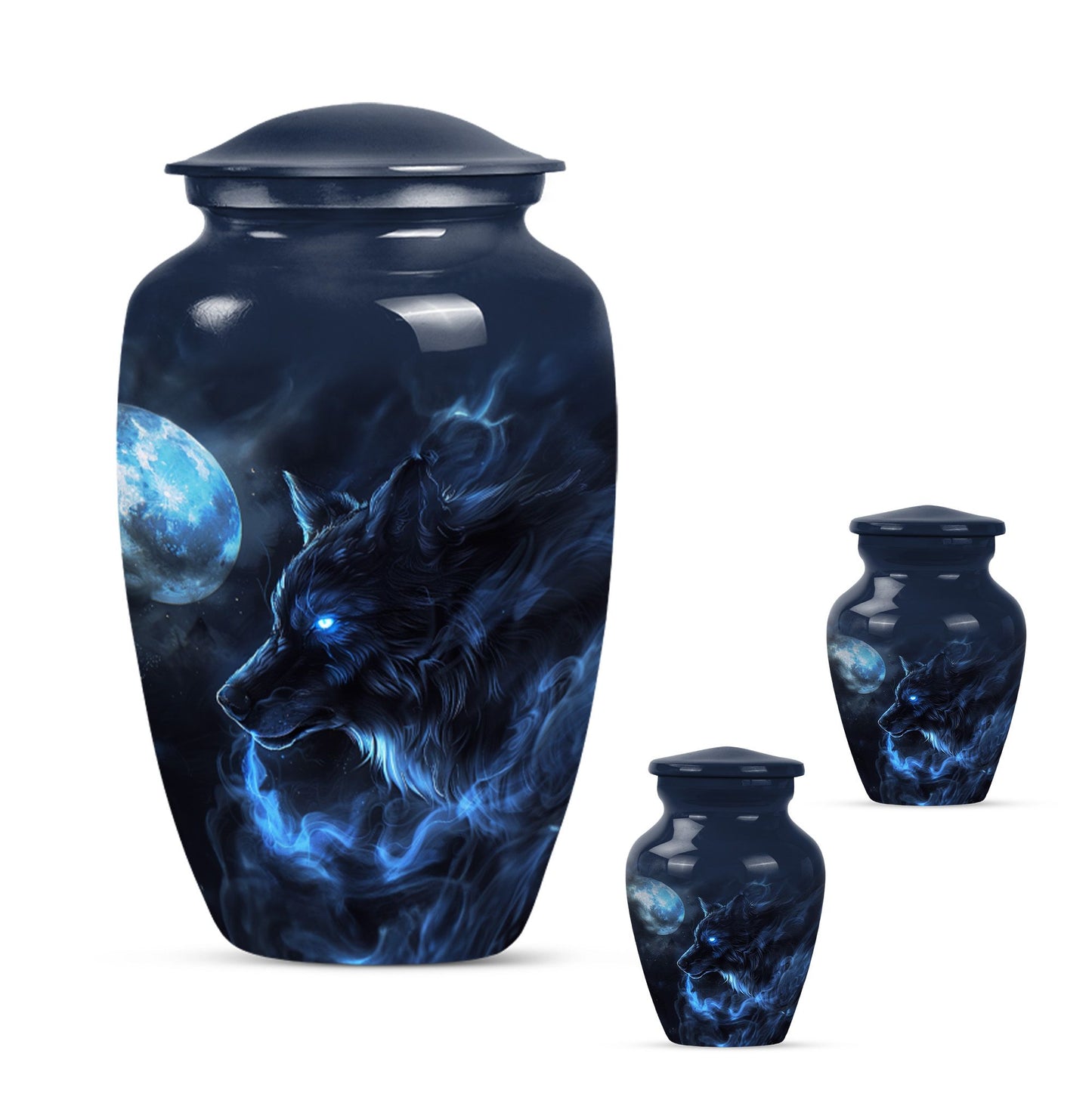 Wolf Theme Large Urn With 2 Keepsake Urn
