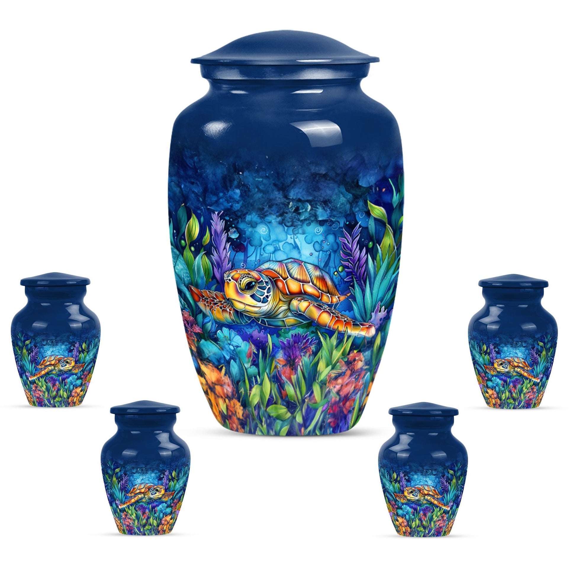 Turtle Theme Large Urn With 4 Keepsake Urn