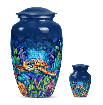 Turtle Theme Large Urn With 1 Keepsake Urn