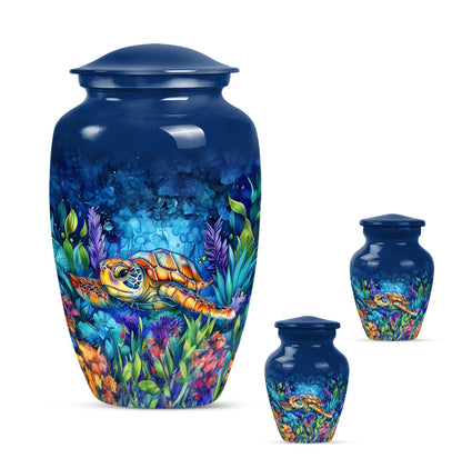 Turtle Theme Large Urn With 2 Keepsake Urn