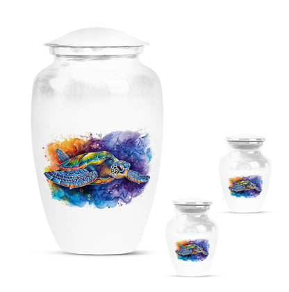 Turtle Theme Large Urn With 2 Keepsake Urn