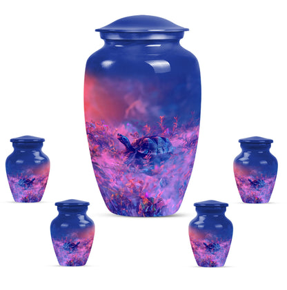 Turtle Theme Large Urn With 4 Keepsake Urn