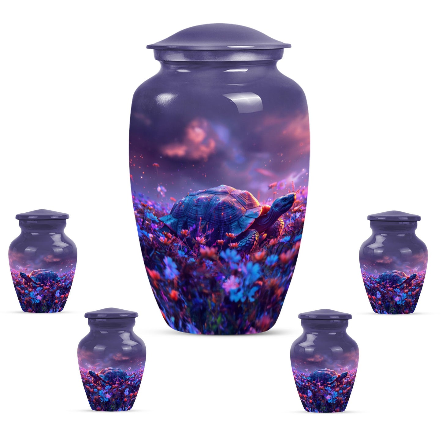 Turtle Theme Large Urn With 4 Keepsake Urn