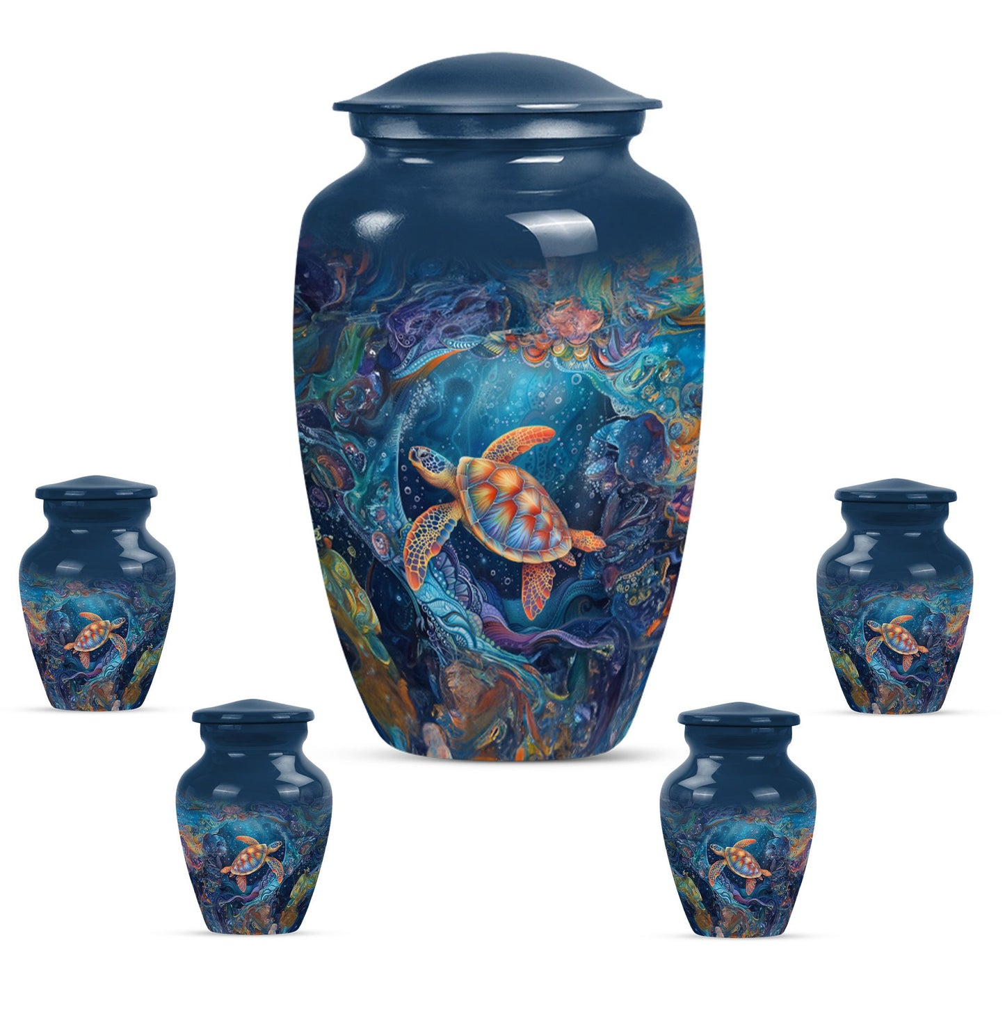 Turtle Theme Large Urn With 4 Keepsake Urn
