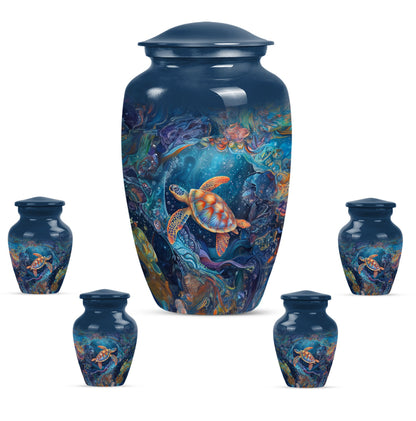 Turtle Theme Large Urn With 4 Keepsake Urn