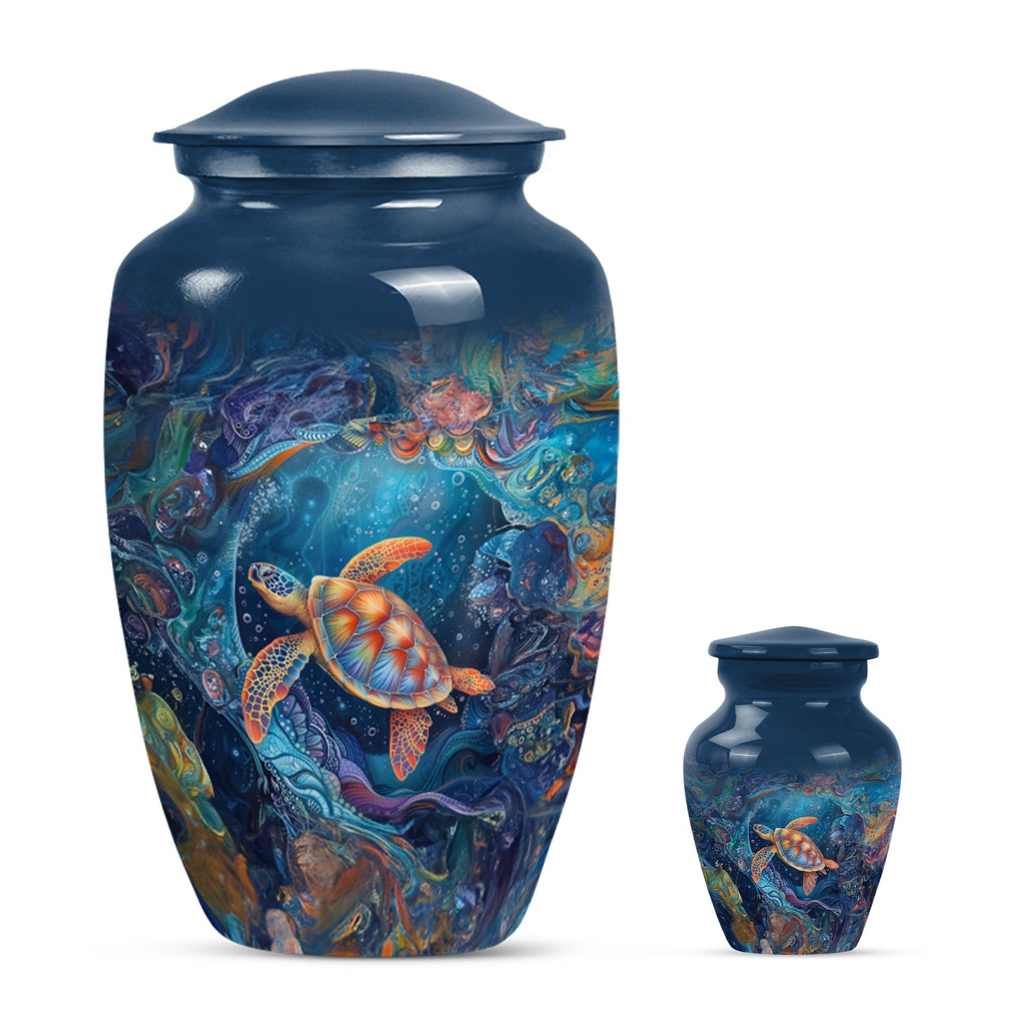 Turtle Theme Large Urn With 1 Keepsake Urn