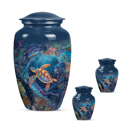 Turtle Theme Large Urn With 2 Keepsake Urn