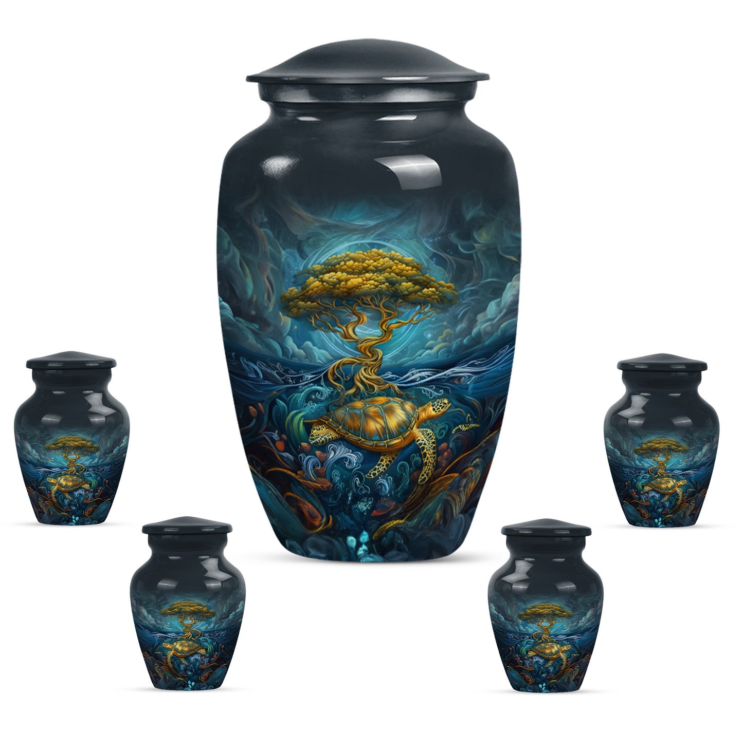 Turtle Theme Large Urn With 4 Keepsake Urn