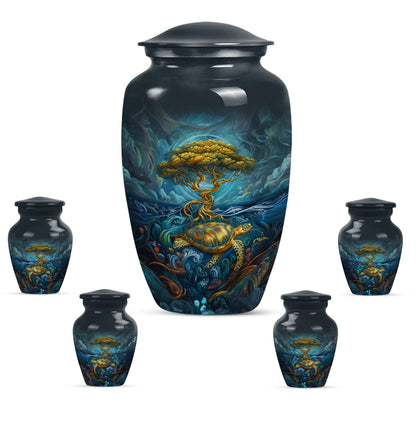 Turtle Theme Large Urn With 4 Keepsake Urn