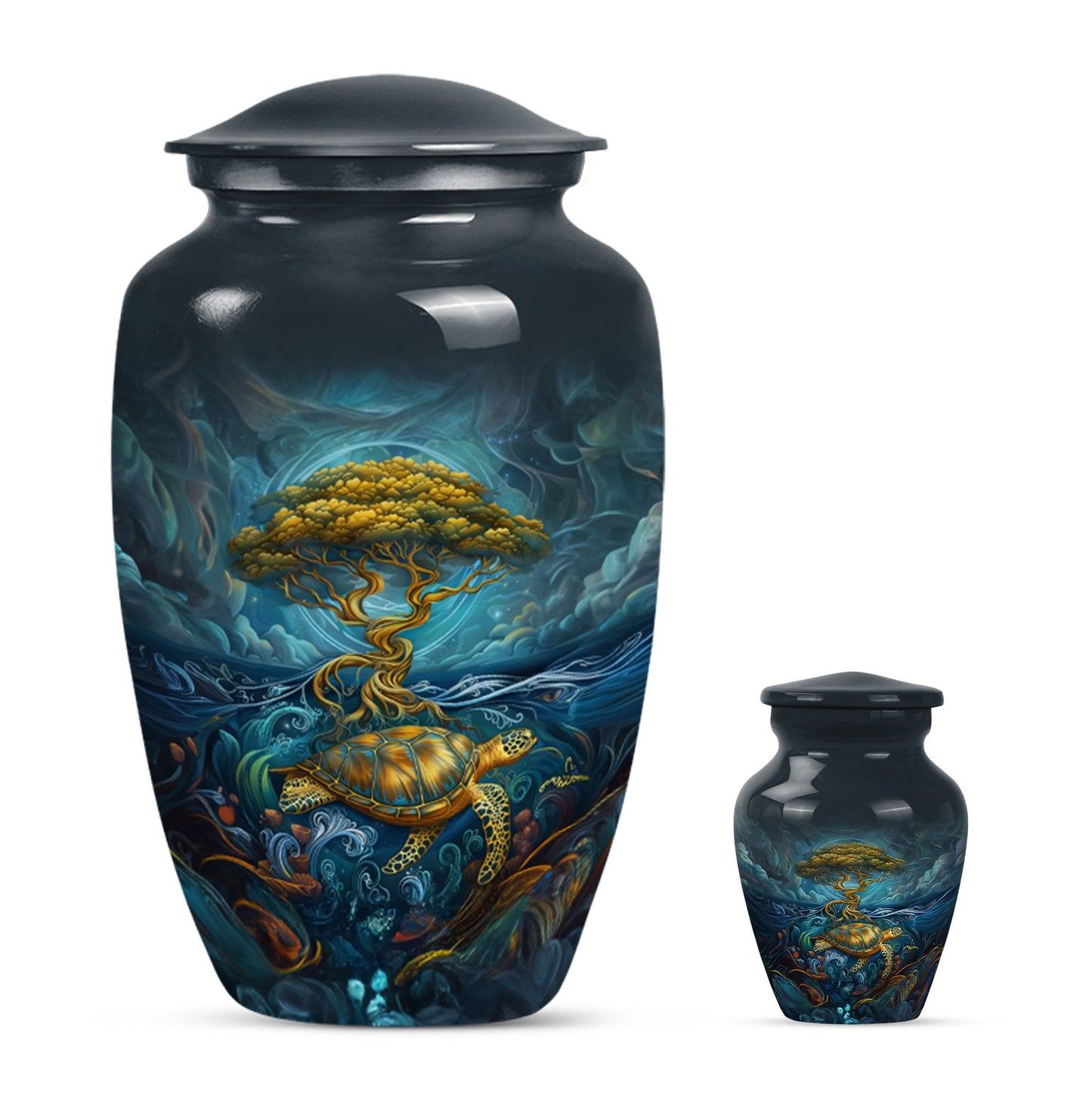 Turtle Theme Large Urn With 1 Keepsake Urn