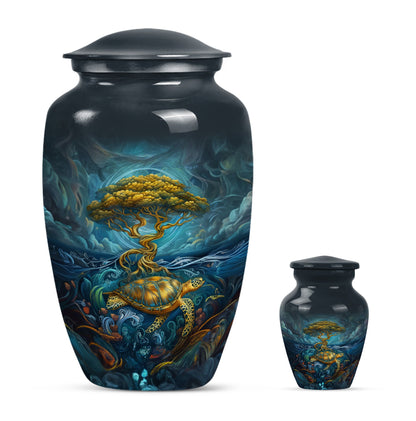 Turtle Theme Large Urn With 1 Keepsake Urn