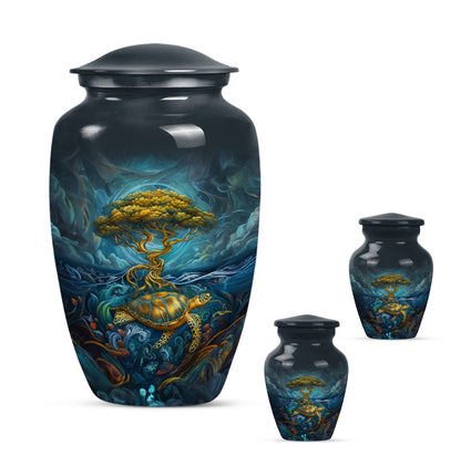 Turtle Theme Large Urn With 2 Keepsake Urn