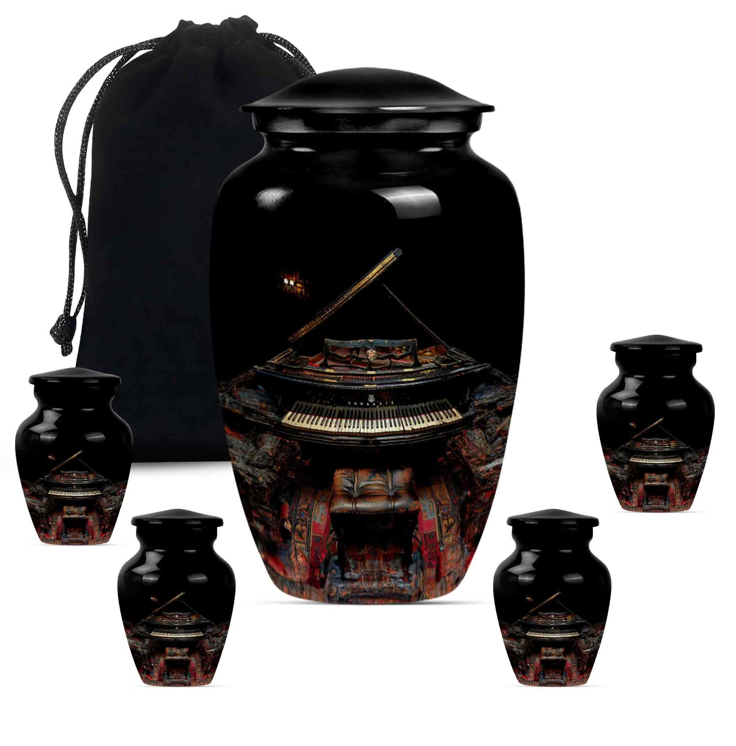 Piano Theme Large Urn With 4 Keepsake Urn