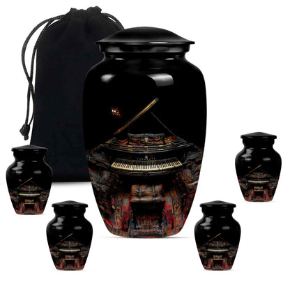 Piano Theme Large Urn With 4 Keepsake Urn