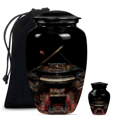 Piano Theme Large Urn With 1 Keepsake Urn