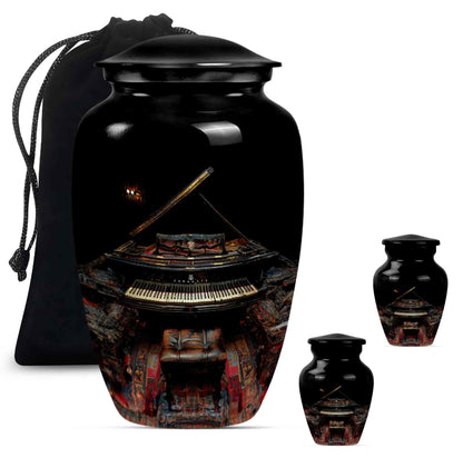 Piano Theme Large Urn With 2 Keepsake Urn