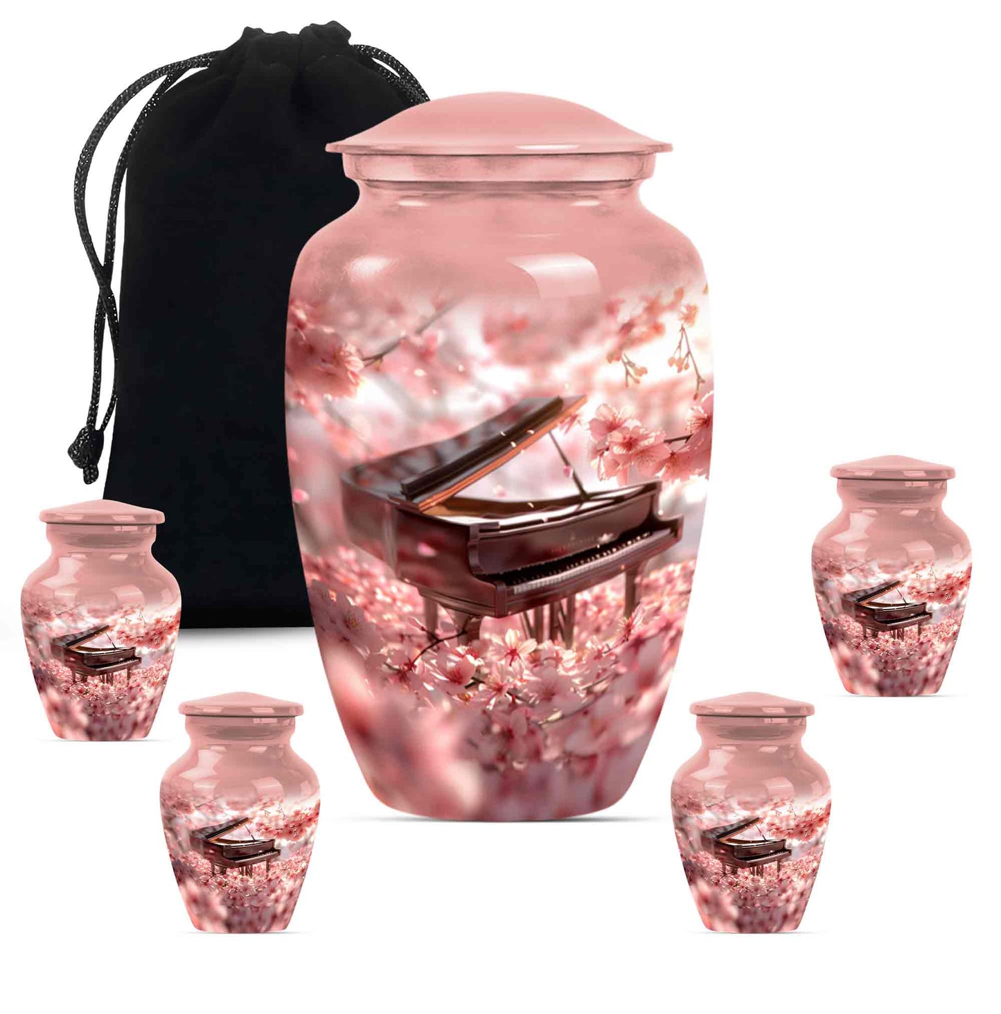 Piano Theme Large Urn With 4 Keepsake Urn