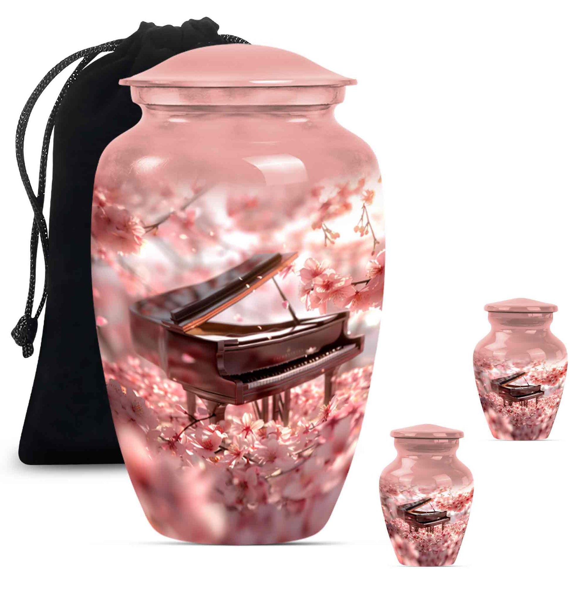 Piano Theme Large Urn With 2 Keepsake Urn
