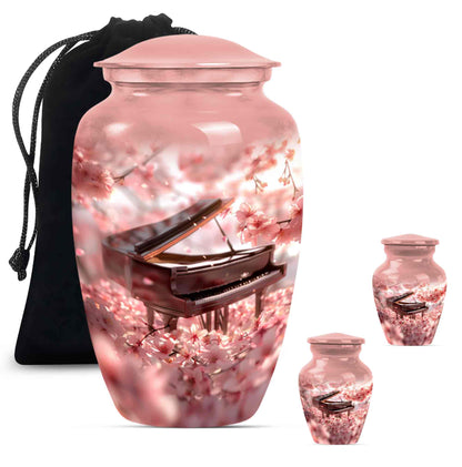 Piano Theme Large Urn With 2 Keepsake Urn