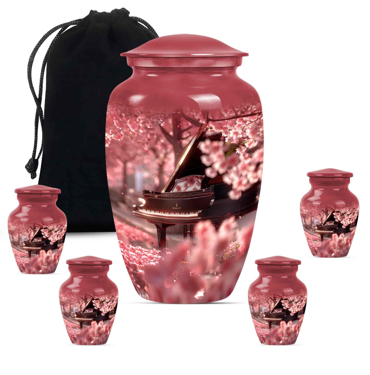 Piano Theme Large Urn With 4 Keepsake Urn