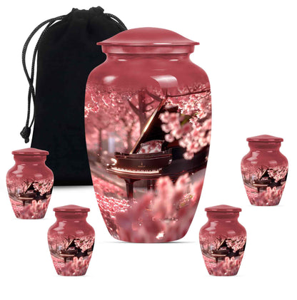 Piano Theme Large Urn With 4 Keepsake Urn
