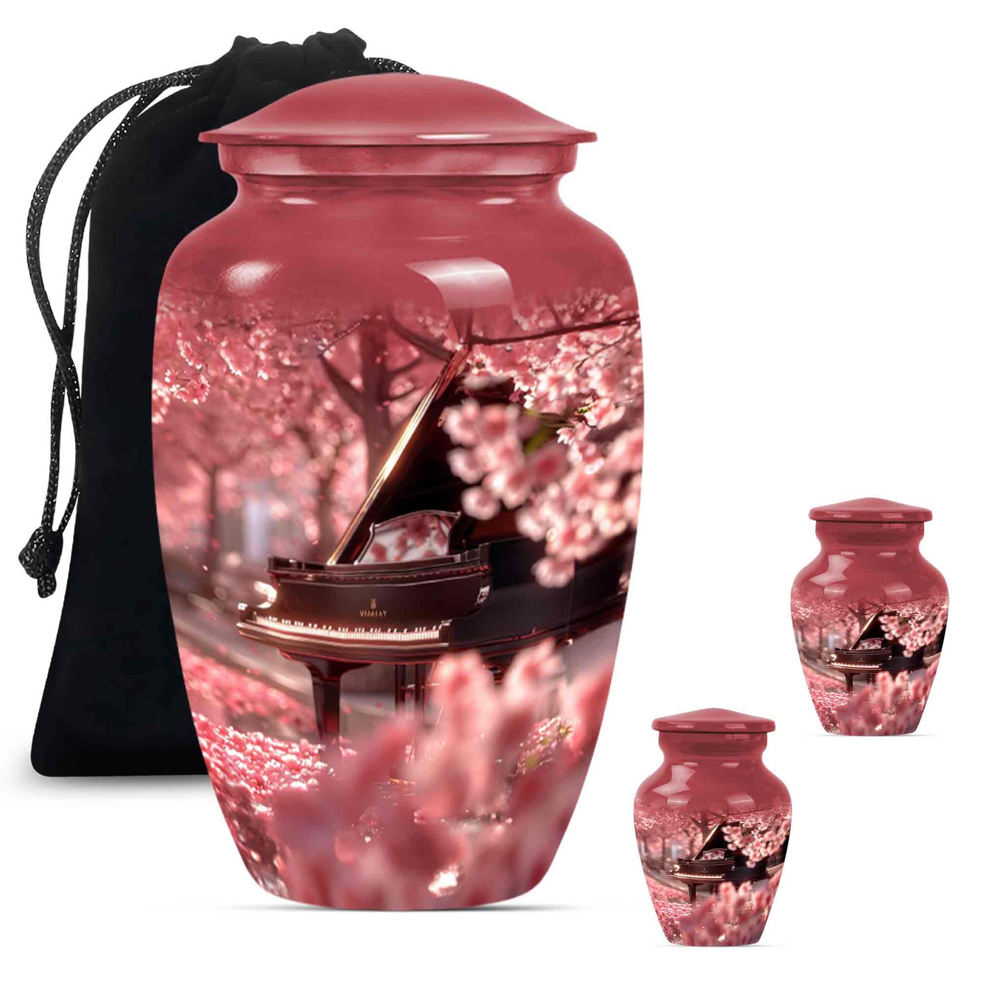 Piano Theme Large Urn With 2 Keepsake Urn