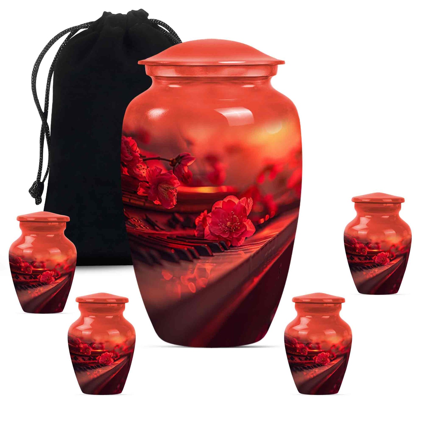 Piano Theme Large Urn With 4 Keepsake Urn