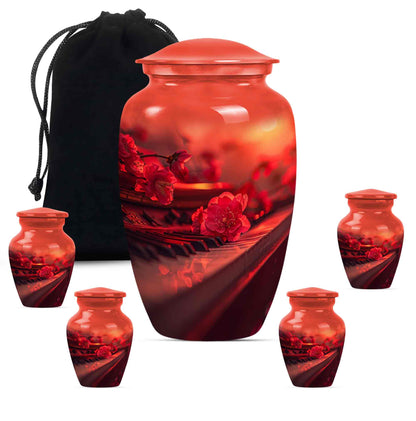Piano Theme Large Urn With 4 Keepsake Urn