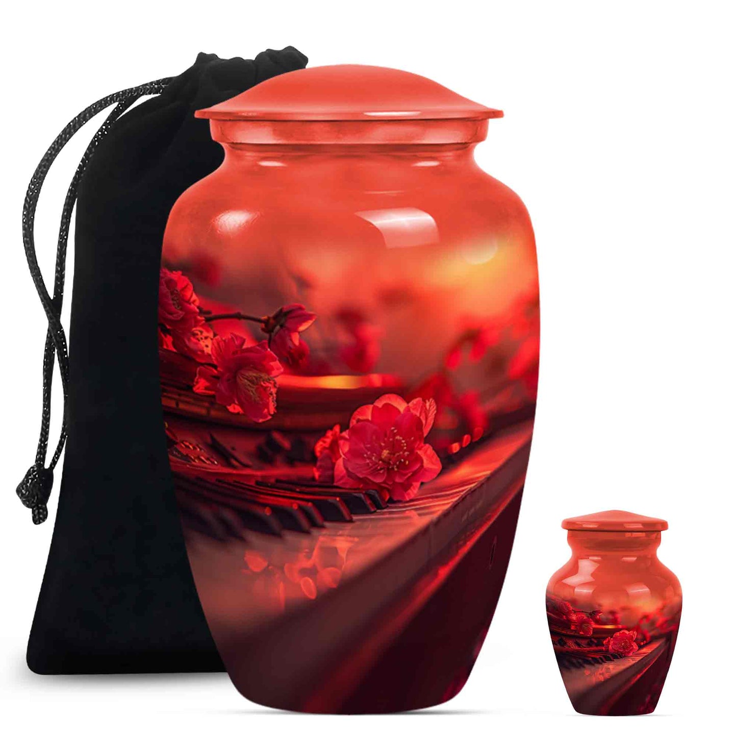 Piano Theme Large Urn With 1 Keepsake Urn