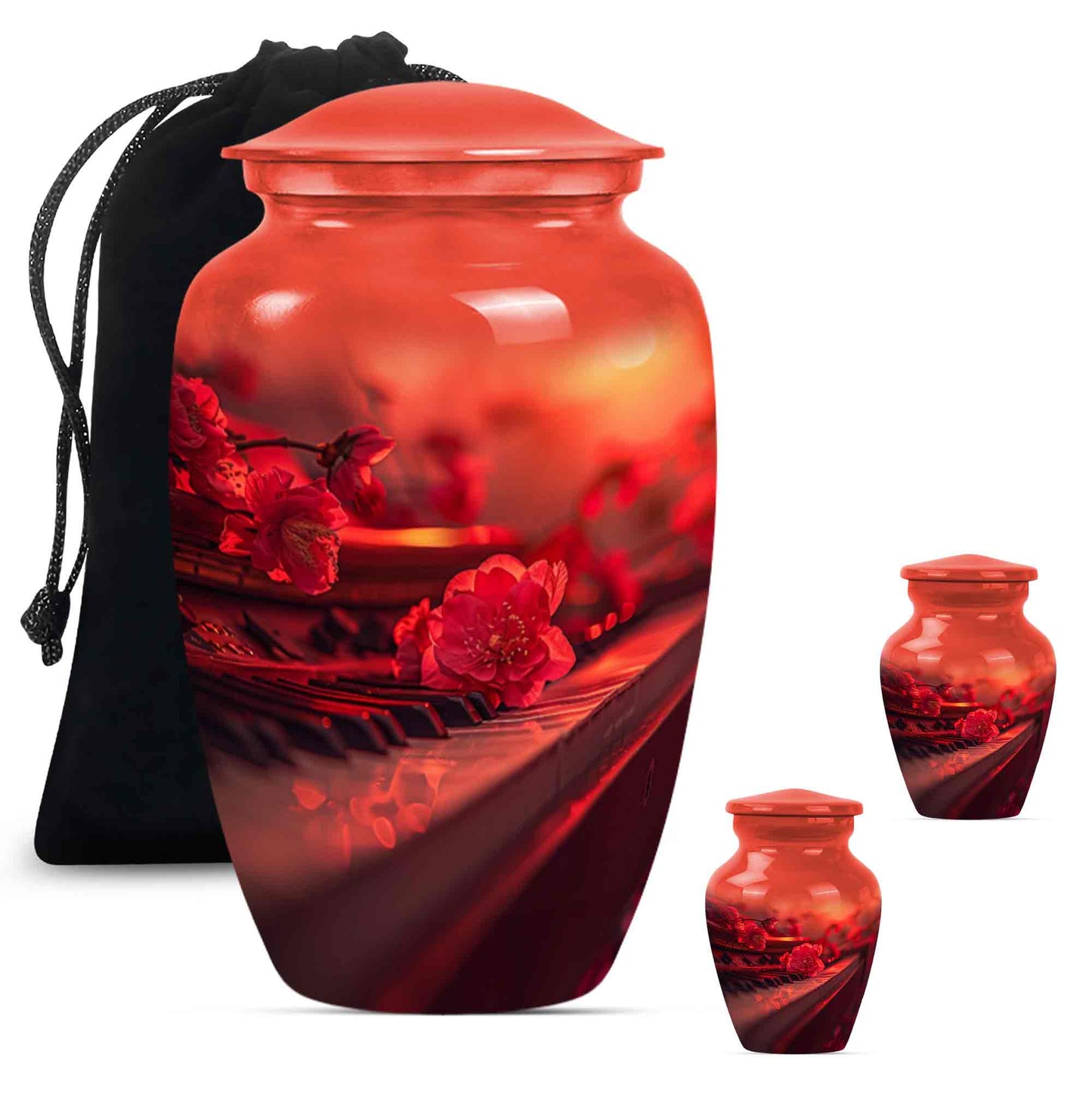 Piano Theme Large Urn With 2 Keepsake Urn