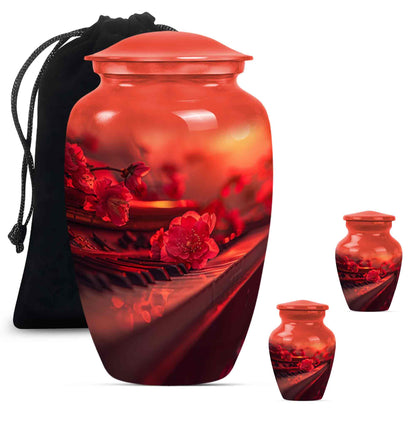 Piano Theme Large Urn With 2 Keepsake Urn