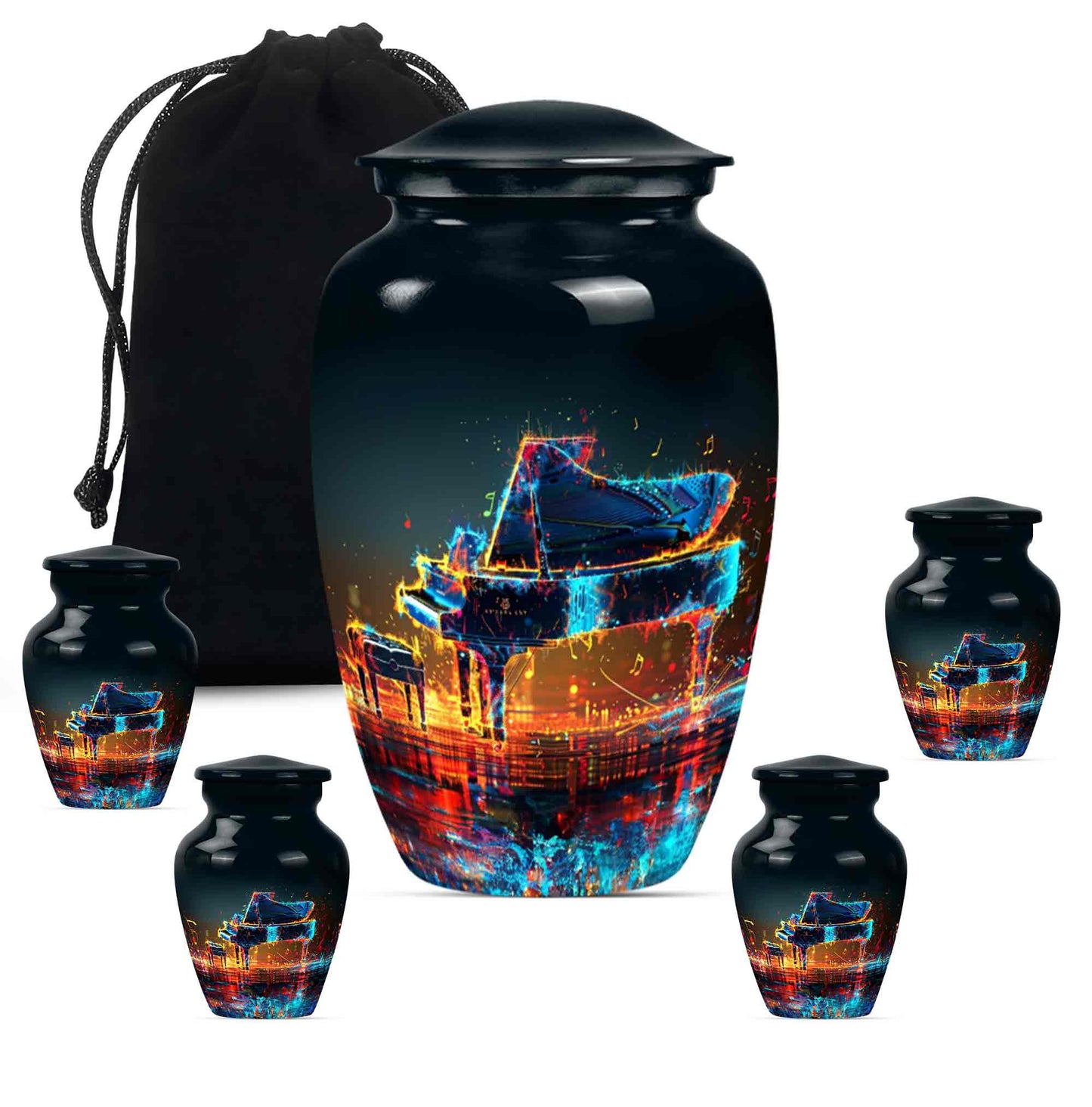 Piano Theme Large Urn With 4 Keepsake Urn