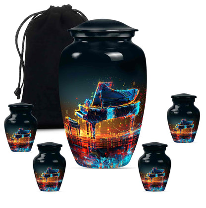 Piano Theme Large Urn With 4 Keepsake Urn