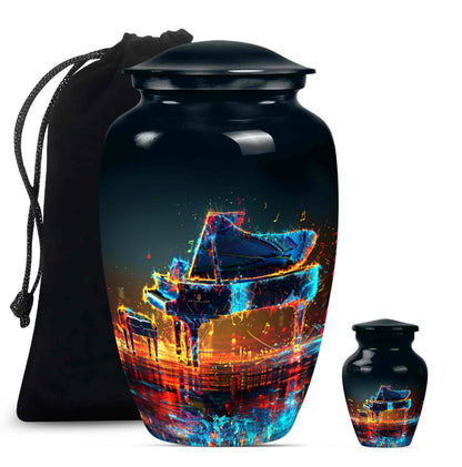 Piano Theme Large Urn With 1 Keepsake Urn