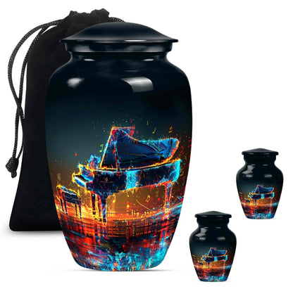 Piano Theme Large Urn With 2 Keepsake Urn