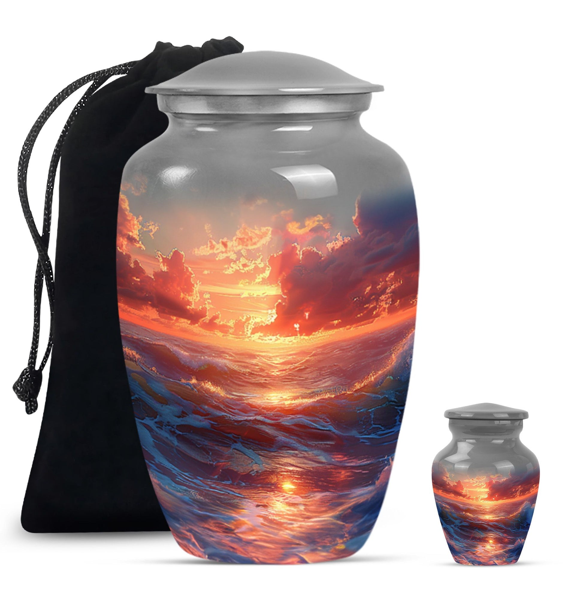 Sunrise Theme Large Urn With 1 Keepsake Urn