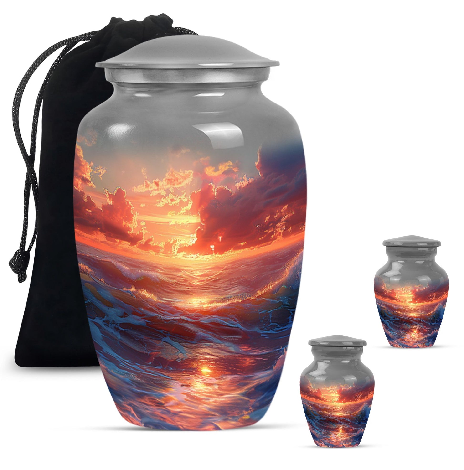 Sunrise Theme Large Urn With 2 Keepsake Urn