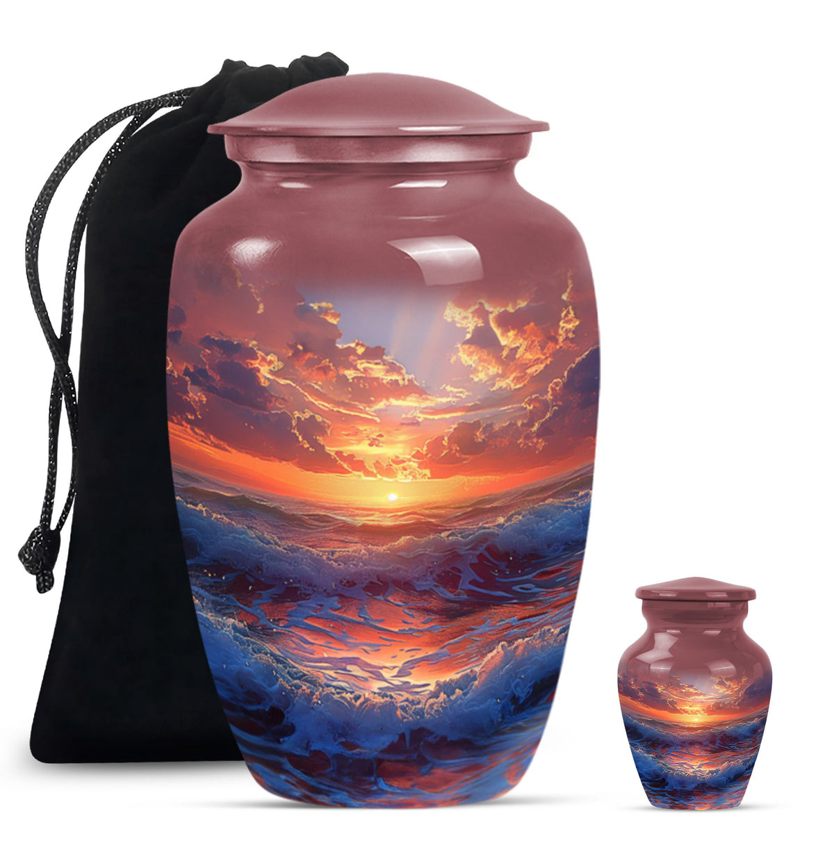 Sunrise Theme Large Urn With 1 Keepsake Urn