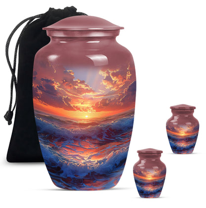 Sunrise Theme Large Urn With 2 Keepsake Urn