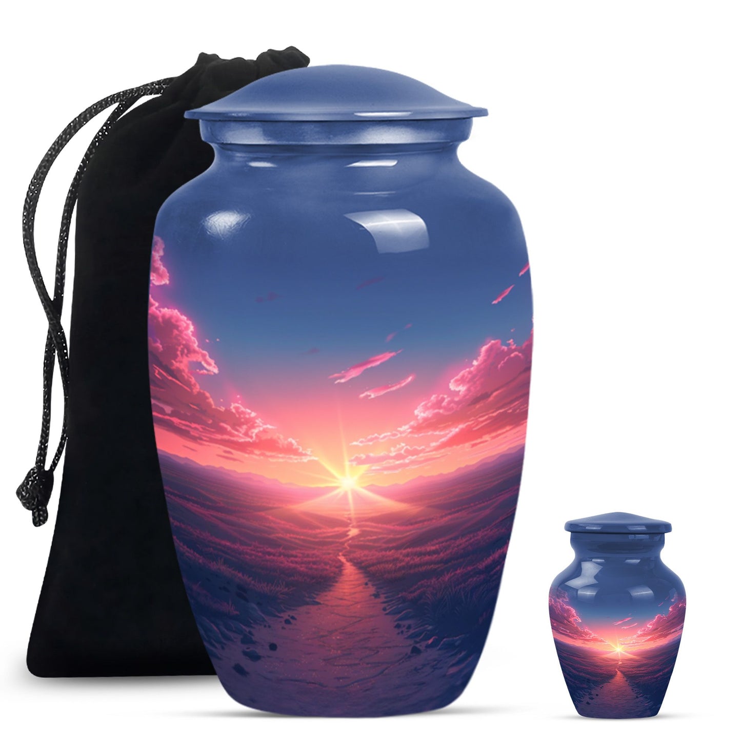 Sunrise Theme Large Urn With 1 Keepsake Urn