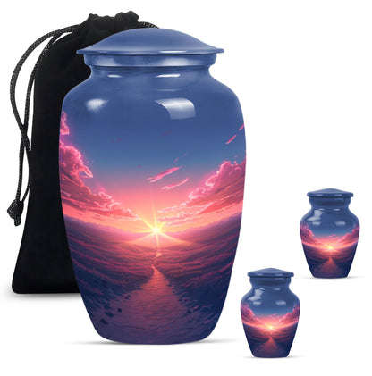 Sunrise Theme Large Urn With 2 Keepsake Urn