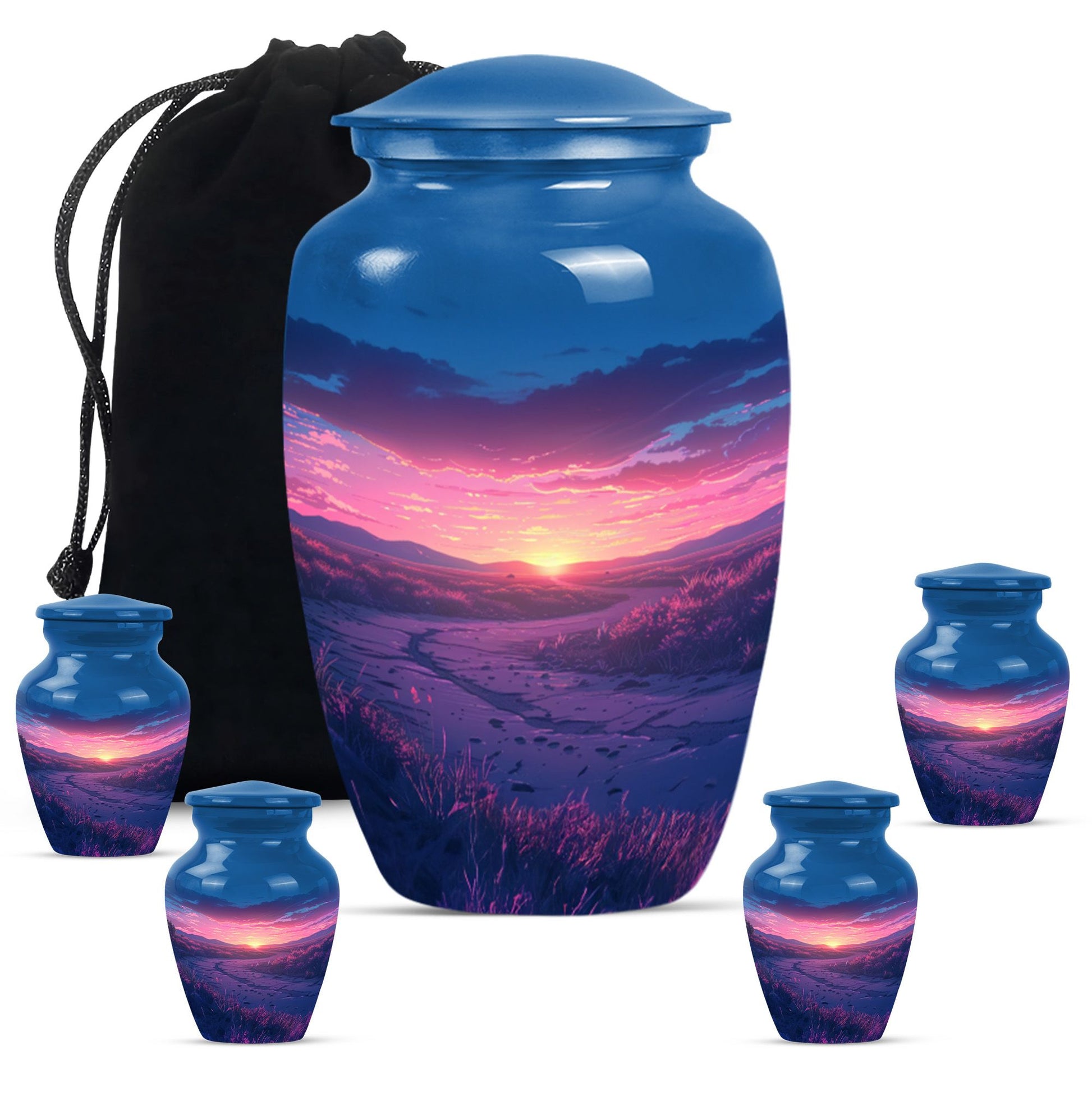 Sunrise Theme Large Urn With 4 Keepsake Urn