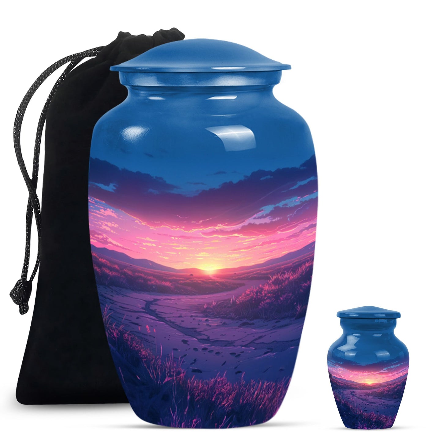 Sunrise Theme Large Urn With 1 Keepsake Urn