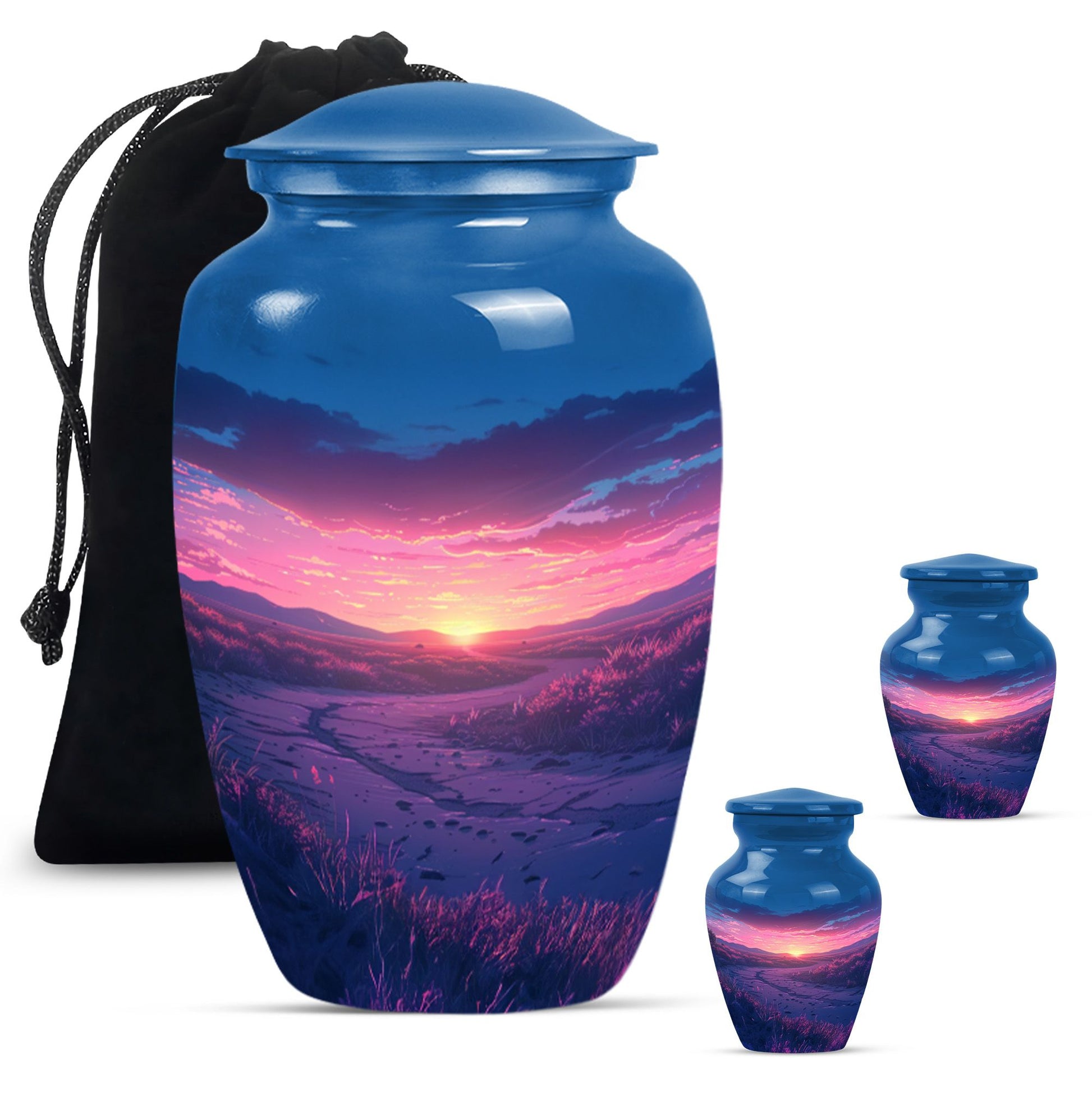 Sunrise Theme Large Urn With 2 Keepsake Urn
